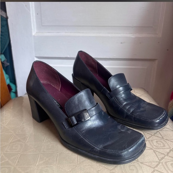 Nine West Shoes - Nine West Black Leather Block Heel Loafers